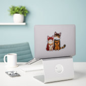 Sticker Chat tigre rayé et chaton gingembre (Ordinateur portable sur le bureau)