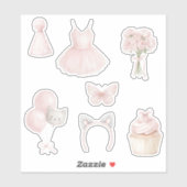 Sticker Chat Tutu Roses Roses Ballons Cupcake (Feuille)