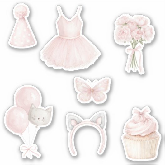 Sticker Chat Tutu Roses Roses Ballons Cupcake (Devant)
