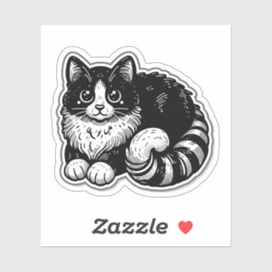 Sticker Chat Tuxedo Coupe vintage - Noir et blanc mignon