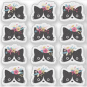 Sticker Chat Tuxedo Noir & Blanc Visages Avec Couronnes Fl (Devant)