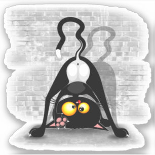 Sticker Chat Upside Down Funny Cartoon Caractère