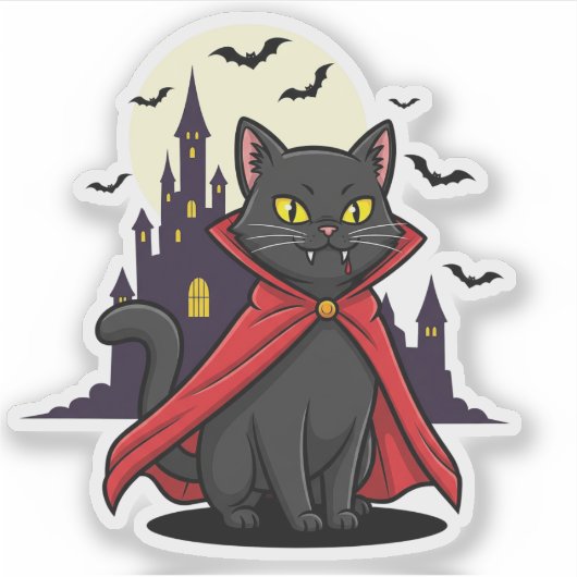 Sticker Chat Vampire - Cute Fangé Halloween Kitty (Devant)