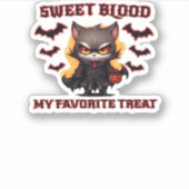 Sticker Chat Vampire en colère Craves Sweet Halloween sang (Devant)