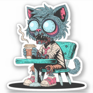 Sticker Chat zombie amateur de café