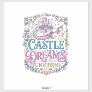 Sticker Château de licorne Rêves Licorne Fond blanc Pri