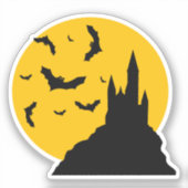 Sticker Château hanté avec lune et chauves-souris (Recto)