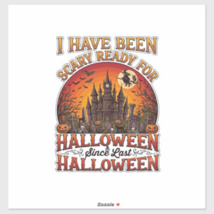 Sticker Château Hanté Halloween Sorcière Citrouille Prêt E