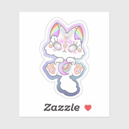 Sticker chaton arc-en-ciel (Feuille)