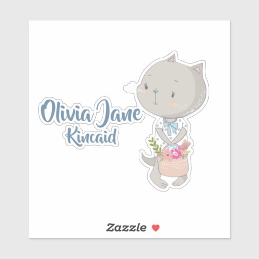 Sticker Chaton Avec Un Panier De Fleurs (Feuille)
