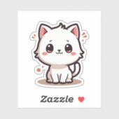 Sticker Chaton Blanc Souriant – Art Pastel Mignon (Feuille)