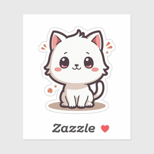 Sticker Chaton Blanc Souriant – Art Pastel Mignon (Feuille)