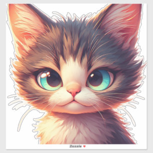 Sticker Chaton de dessin animé adorable avec de grands yeu