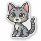 Sticker Chaton Gris Tabby Adorable – Style Pastel (Devant)