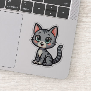 Sticker Chaton Gris Tabby Adorable – Style Pastel