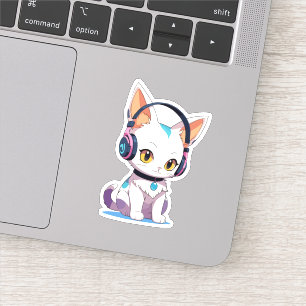 Sticker Chaton Kawaii avec casque à balancier