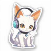 Sticker Chaton Kawaii avec casque à écouteurs stylé (Devant)
