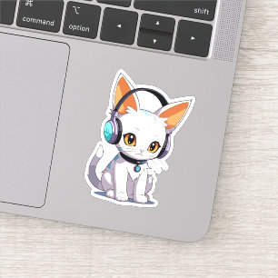 Sticker Chaton Kawaii avec casque à écouteurs stylé
