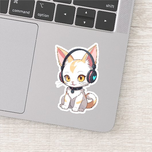 Sticker Chaton Kawaii avec écouteurs branlants (Détail)