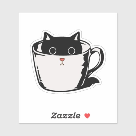 Sticker Chaton noir avec nez rouge caché dans une tasse (Feuille)