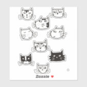 Sticker chaton noir et blanc mignon (Feuille)