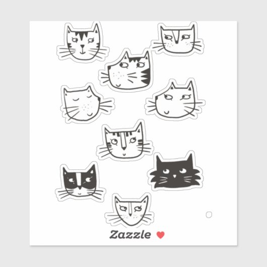 Sticker chaton noir et blanc mignon (Feuille)