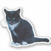 Sticker Chaton noir Tuxedo assis meaux (Devant)