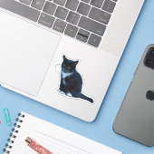 Sticker Chaton noir Tuxedo assis meaux (Ordinateur portable avec iPhone)