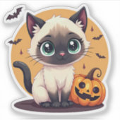 Sticker Chaton siamois adorable – Pastel Halloween (Devant)