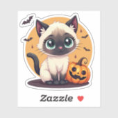 Sticker Chaton siamois adorable – Pastel Halloween (Feuille)