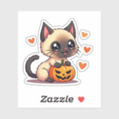 Sticker Chaton siamois kawaii – Chibi Halloween (Feuille)