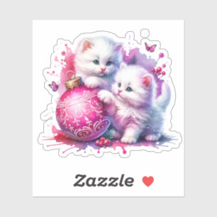Sticker Chatons blancs doux Noël