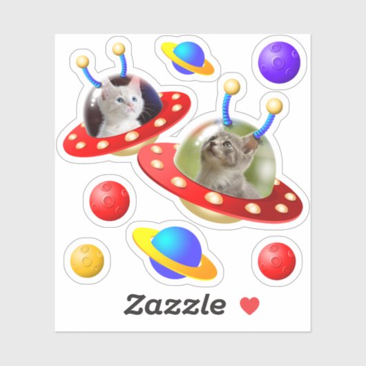Sticker Chatons Chats dans les OVNI Soucoupes volantes Mig (Feuille)