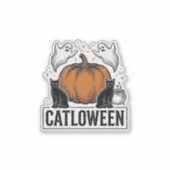 Sticker Chatoween Chat Noir Fantôme Halloween Conception V (Devant)