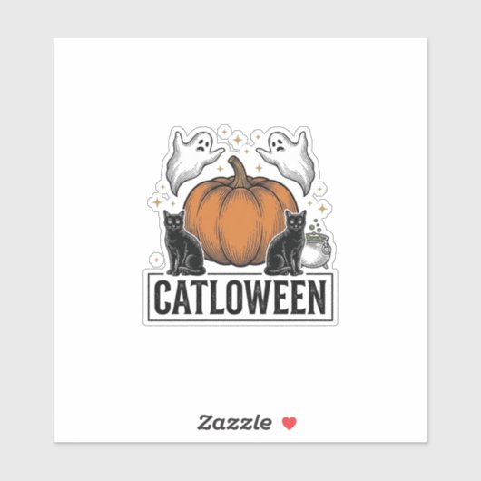 Sticker Chatoween Chat Noir Fantôme Halloween Conception V (Feuille)