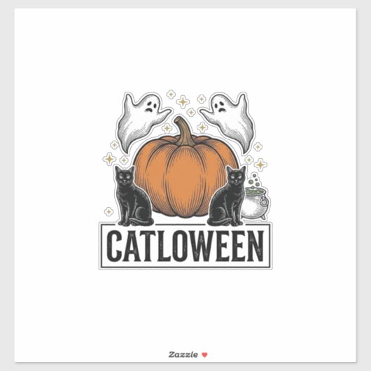 Sticker Chatoween Chat Noir Fantôme Halloween Conception V (Feuille)