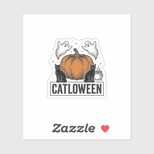 Sticker Chatoween Chat Noir Fantôme Halloween Conception V (Feuille)