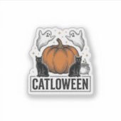 Sticker Chatoween Chat Noir Fantôme Halloween Conception V (Devant)