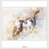 Sticker Chats à l'aquarelle se câlinant dans l'art abstrai (Feuille)
