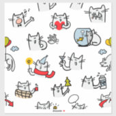 Sticker Chats amusants, lait et magie. (Feuille)