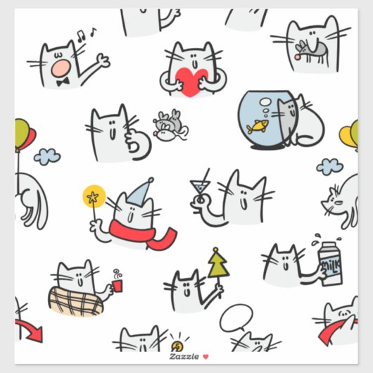 Sticker Chats amusants, lait et magie. (Feuille)