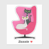 Sticker Chats atomiques noir blanc assis sur une chaise ro (Feuille)