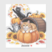 Sticker Chats Automne Citrouilles Thanksgiving Sunflower O (Feuille)