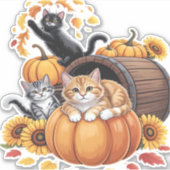 Sticker Chats Automne Citrouilles Thanksgiving Sunflower O (Devant)
