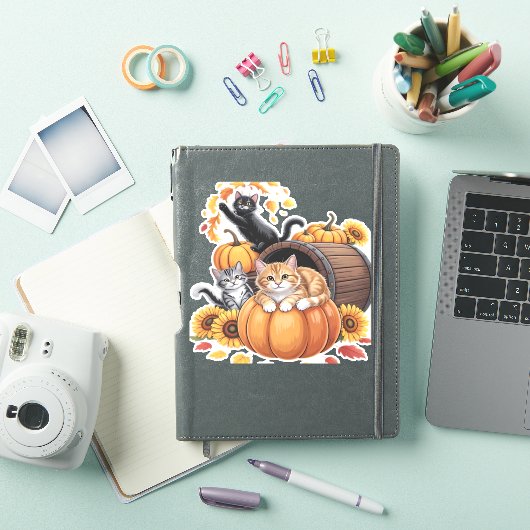 Sticker Chats Automne Citrouilles Thanksgiving Sunflower O (Couverture iPad)