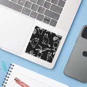 Sticker Chats blancs en noir (Ordinateur portable avec iPhone)