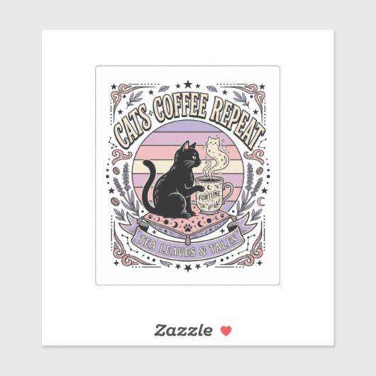 Sticker Chats Café Répéter Chat Feuilles de Thé Café Fortu (Feuille)