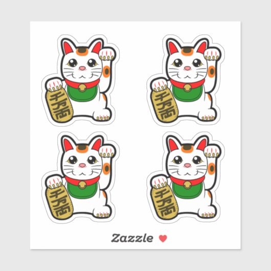 Sticker Chats chanceux japonais - Maneki Neko Vinyl (Feuille)
