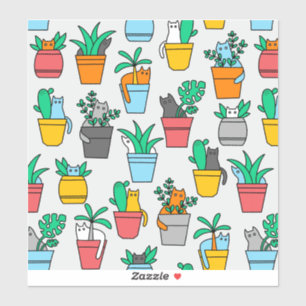 Sticker Chats dans les pots à fleurs
