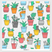 Sticker Chats dans les pots à fleurs (Feuille)